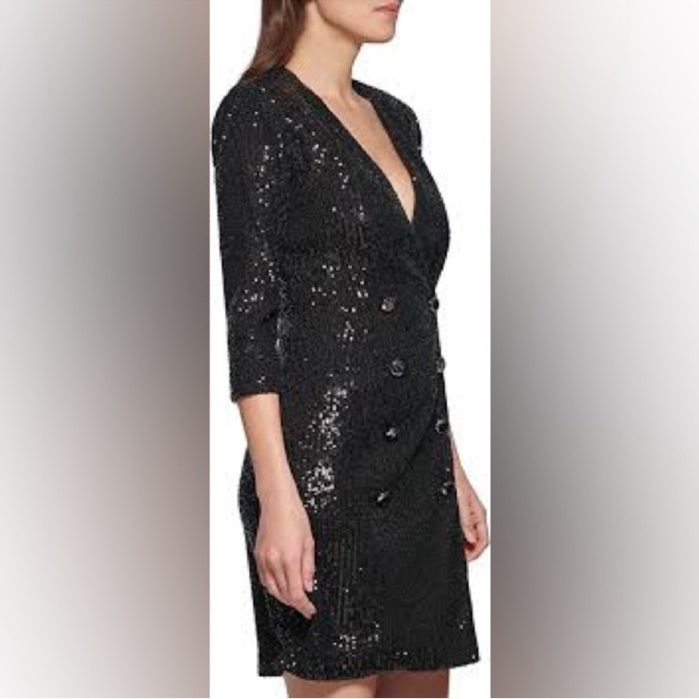 DKNY Womens Long Sleeve Double Breasted Sequins Blazer Dress - Picture 2 of 6